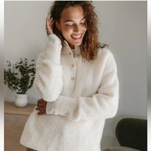 Jenni Kayne Boucle Button Pullover Sweater - Ivory - medium - New with tags